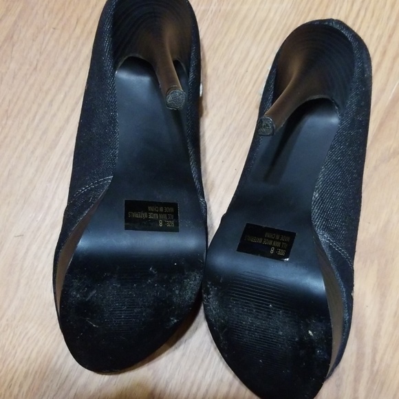 Qupid Black Distressed Denim Heels Platform 8-8.5M - Picture 4 of 8